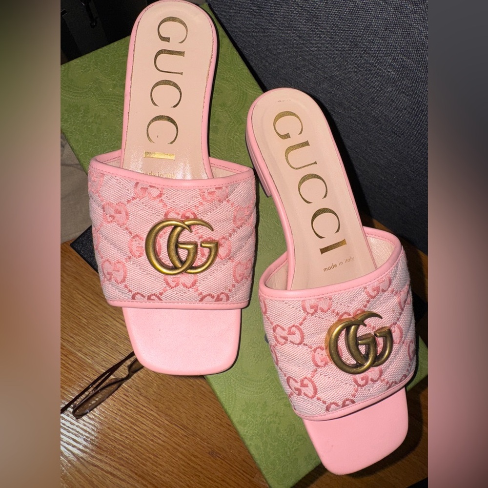 Gucci Pink GG Logo Mules